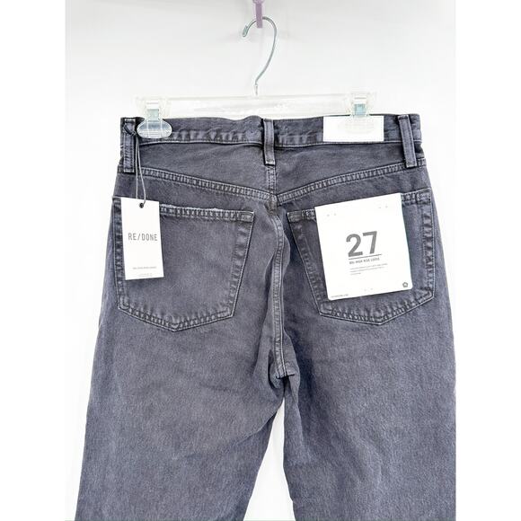 Re/Done 90s High Rise Loose Fit Relaxed Straight Leg Washed Black Ripped Jeans - Picture 6 of 7